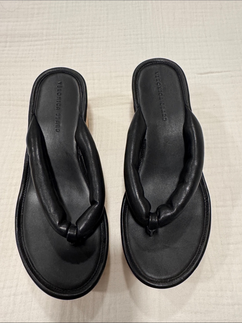 Veronica Beard Black Knotted Leather Toe-Post Sandals